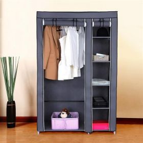 Portable Clothes Closet Wardrobe With Non-woven Fabric And Hanging Rod Quick And Easy To Assemble Gray