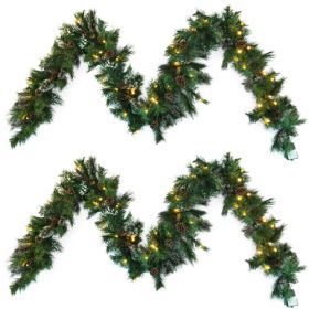 Christmas Wreath With 20 Pine Cones And 50 Warm White LED Lights With Timer - Battery Powered - Outdoor, 160 Pointed Heads