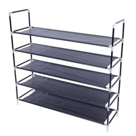 Simple Assembly 5 Tiers Non-woven Fabric Shoe Rack With Handle Black