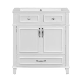 30 Inches Bathroom Vanity With Resin Sink, Solid Wood Frame Bathroom Storage Cabinet With Soft Close Door, Vintage Style, White