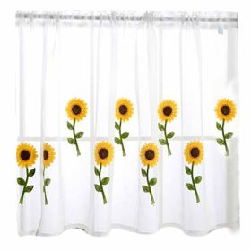 Korean Style Half Cafe Window Curtain Short Cabinet Curtain Lace Embroidery Curtain, Sunflower