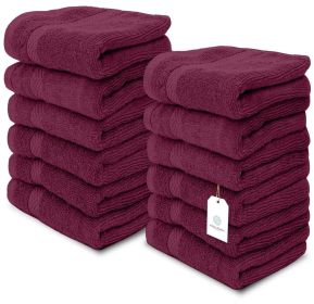 Luxury Washcloths for Bathroom Hotel Spa Kitchen Set of 12 Pcs Circlet Egyptian Cotton Highly Absorbent Hotel Quality Face Towels 13x13 Inch Wine Red