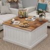 31.5" Farmhouse Coffee Table, Square Wood Center Table with Hinged Lift Top