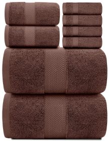 Luxury Brown Bath Towel 8 Piece Set Combed Cotton Hotel Quality AbsorbentTowels | 2 Bath Towels | 2 Hand Towels | 4 Washcloths | Brown