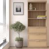 71 Inches Tall Storage Cabinet, Rattan Bookcase with 3 Drawers and 3-Tier Open Shelves, Wooden Bookshelf Storage Organizer for Living Room, Study