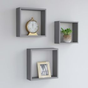 Wall Cube Shelves 3 pcs Gray MDF