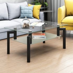 Rectangle Black Glass Coffee Table; Clear Coffee Table ; Modern Side Center Tables for Living Room;  Living Room Furniture