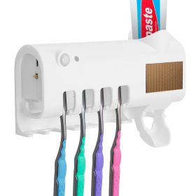 Wall Mounted Toothbrush Sanitizer Holder IR Induction UV Sanitization Rack with 4 Slots Toothpaste Dispenser for Bathroom