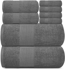 8 Piece Smoke Grey Resort Collection Soft Bath Towel Set Luxury Hotel Plush  Absorbent Cotton 2 Bath Towels 2 Hand Towels and 4 Washcloths