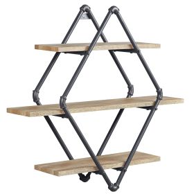 Mankato Oak and Sandy Black 3-Tier Wall Shelf