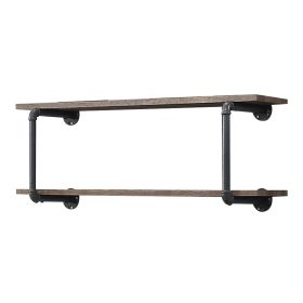 Antique Oak and Sandy Grey 2-Tier Wall Shelf