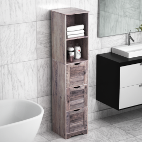 Bathroom Floor Cabinet with 3 Drawers 2 Shelves, Tall Narrow Bathroom Kitchen Pantry Storage Cabinet with Open Compartment