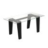 39.5 Inch Glass Coffee Table Modern Rectangular Center Table with Solid Rubber Wood Legs