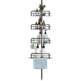 Rust-Resistant Corner Shower Caddy For Bathroom 4 Height Adjustable Shelves With Tension Pole Towel Bar Hanging Hook Floor Standing Bath Storage Rack