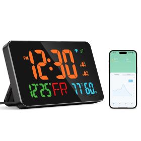 WiFi Auto Set Alarm Clock LED Digital Clock With 2 Alarm Setting Snooze 4 Brightness Levels Auto Light Sensing Temperature Humidify Monitor App Contro