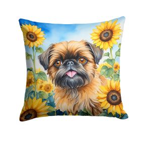 Brussels Griffon in Sunflowers Throw Pillow Machine Washable, Indoor Outdoor Decorative Pillow for Couch, Bed or Patio, 14Hx14W