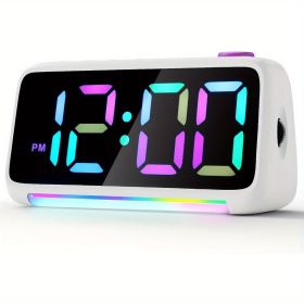 RGB Digital Alarm Clock for Bedroom, Super Loud for Heavy Sleepers, Small Bedside Clock with LED Display, USB Charger