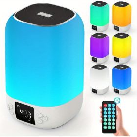 Bluetooth Speaker with Night Light, Alarm Clock Touch Sensor Bedside Lamp Dimmable Multi-Color Changing, Speaker Bedroom Alarm Clock