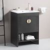 24" Bathroom Vanity,with White Ceramic Basin,Two Cabinet Doors withMetal Handle ,Solid Wood,Excluding faucets,Black