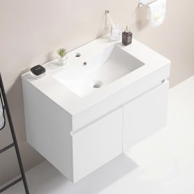 30 Inch Wall Mounted Bathroom Vanity with White Ceramic Basin,Two Soft Close Cabinet Doors, Solid Wood,Excluding faucets,White