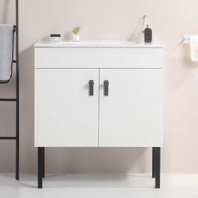 30" Bathroom Vanity with Metal Leg,with White Ceramic Basin,Two Soft Close Cabinet Doors, Solid Wood,Excluding faucets,white