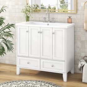 36'' Bathroom Vanity with Resin Sink Combo,Solid Wood Frame Bathroom Storage Cabinet, Freestanding Vanity Set with 4 Soft Closing Doors& 2 Drawers