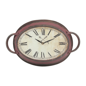 Stonebriar 16.5" Red Analog Oval Farmhouse Battery Operated Wall Clock