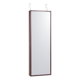 VEVOR Mirror Jewelry Cabinet 42.52in Lockable Wall or Door Mounted Armoire Brown