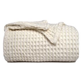 100% Cotton Waffle Weave Throw Blanket 50x70 inch Ivory Color Lightweight Soft and Breathable Throw Blanket for All Season Skin Friendly Blanket for C