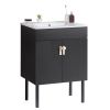 24" Bathroom Vanity with Metal Leg,with White Ceramic Basin,Two Soft Close Cabinet Doors, Solid Wood,Excluding faucets,Black