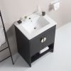 24" Bathroom Vanity,with White Ceramic Basin,Two Cabinet Doors withMetal Handle ,Solid Wood,Excluding faucets,Black