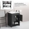 24" Bathroom Vanity,with White Ceramic Basin,Two Cabinet Doors withMetal Handle ,Solid Wood,Excluding faucets,Black