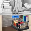 2-Tier Pull Out Under Sink Organizer Cabinet Organizer With Sliding Drawer Tray L-Shaped Slide Out Storage Shelves For Bathroom Kitchen Cabinet