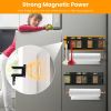 2Pcs Magnetic Spice Racks for Refrigerator With Paper Towel Holder Hooks Kitchen Space-Saving Foldable Fridge Magnet Organizer For Oven Microwave Wash