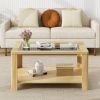 2-Tier Coffee Table Rectangular Center Table with Tempered Glass Tabletop and Storage Shelf