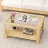 2-Tier Coffee Table Rectangular Center Table with Tempered Glass Tabletop and Storage Shelf