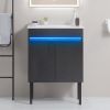 24" Bathroom Vanity with Sink, Radar Sensing Light, Large Storage Space and Metal legs, Wall Mounted/Standing Bathroom Vanity Sink,Black