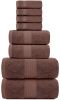 Luxury Brown Bath Towel 8 Piece Set Combed Cotton Hotel Quality AbsorbentTowels | 2 Bath Towels | 2 Hand Towels | 4 Washcloths | Brown