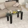 39.5 Inch Glass Coffee Table Modern Rectangular Center Table with Solid Rubber Wood Legs