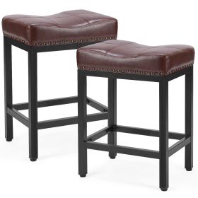 Saddle Bar Stool Kitchen Stools, Sturdy Steel Frame (Color: brown)