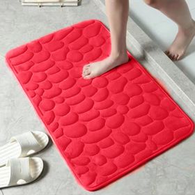 1pc Memory Foam Bath Rug, Cobblestone Embossed Bathroom Mat, Rapid Water Absorbent And Washable Bath Rugs, Non-Slip, Thick (Color: Red, size: 50*80cm)