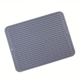 1pc Silicone Dish Drying Mat For Multiple Usage; Anti-slip Soft Silicone Coaster With Water Collector Heat-resistant Square Table Placemat For Housewa (Color: dark grey)