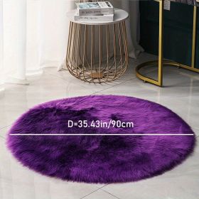 1pc Round Faux Fur Sheepskin Rugs; Fluffy Living Room Carpet; Bedroom Floor Mat; Fluffy Round Rug For Seat Cover; Photographing Background Of Jeweller (Color: purple, size: 35.4*35.4"/90*90cm)