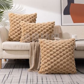 Plush Faux Fur Throw Pillow Covers Plaid Texture Decorative Pillow Case Cushion Cover (Color: brown, size: 45X45CM)