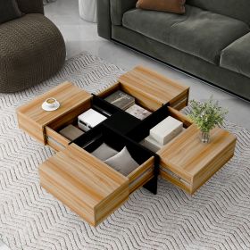 ON-TREND Unique Design Coffee Table with 4 Hidden Storage Compartments, Square Cocktail Table with Extendable Sliding Tabletop (Color: as Pic)