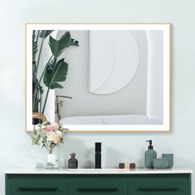 Rectangular Single Aluminum Framed Anti-Fog LED Light Wall Bathroom Vanity Mirror (Color: Gold, size: 40*32)