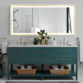 4 Size LED Bathroom Mirror;  Backlit and Front Lighted Mirror for Bathroom;  Wall Mounted Bathroom Vanity Framed Mirror Includes Dimmer;  ; Defogger; (Color: Brushed Gold, size: 60"*28")