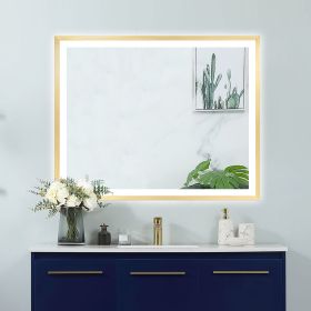 4 Size LED Bathroom Mirror;  Backlit and Front Lighted Mirror for Bathroom;  Wall Mounted Bathroom Vanity Framed Mirror Includes Dimmer;  ; Defogger; (Color: Brushed Gold, size: 40"*32")