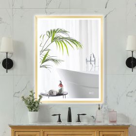 4 Size LED Bathroom Mirror;  Backlit and Front Lighted Mirror for Bathroom;  Wall Mounted Bathroom Vanity Framed Mirror Includes Dimmer;  ; Defogger; (Color: Brushed Gold, size: 28"*36")