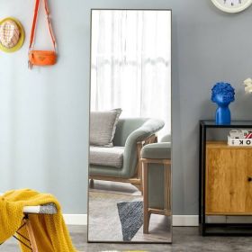 Black Solid wood frame full-length mirror, dressing mirror, bedroom home porch, decorative mirror, clothing store, floor mounted large mirror (65"*23": Grey)